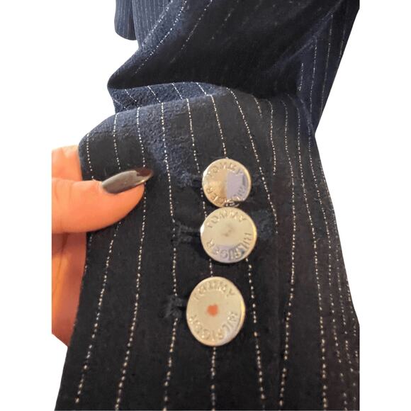 Tommy Hilfiger Women's Pinstriped Navy Open-Front Blazer Jacket 12 Office Chic - Picture 6 of 8
